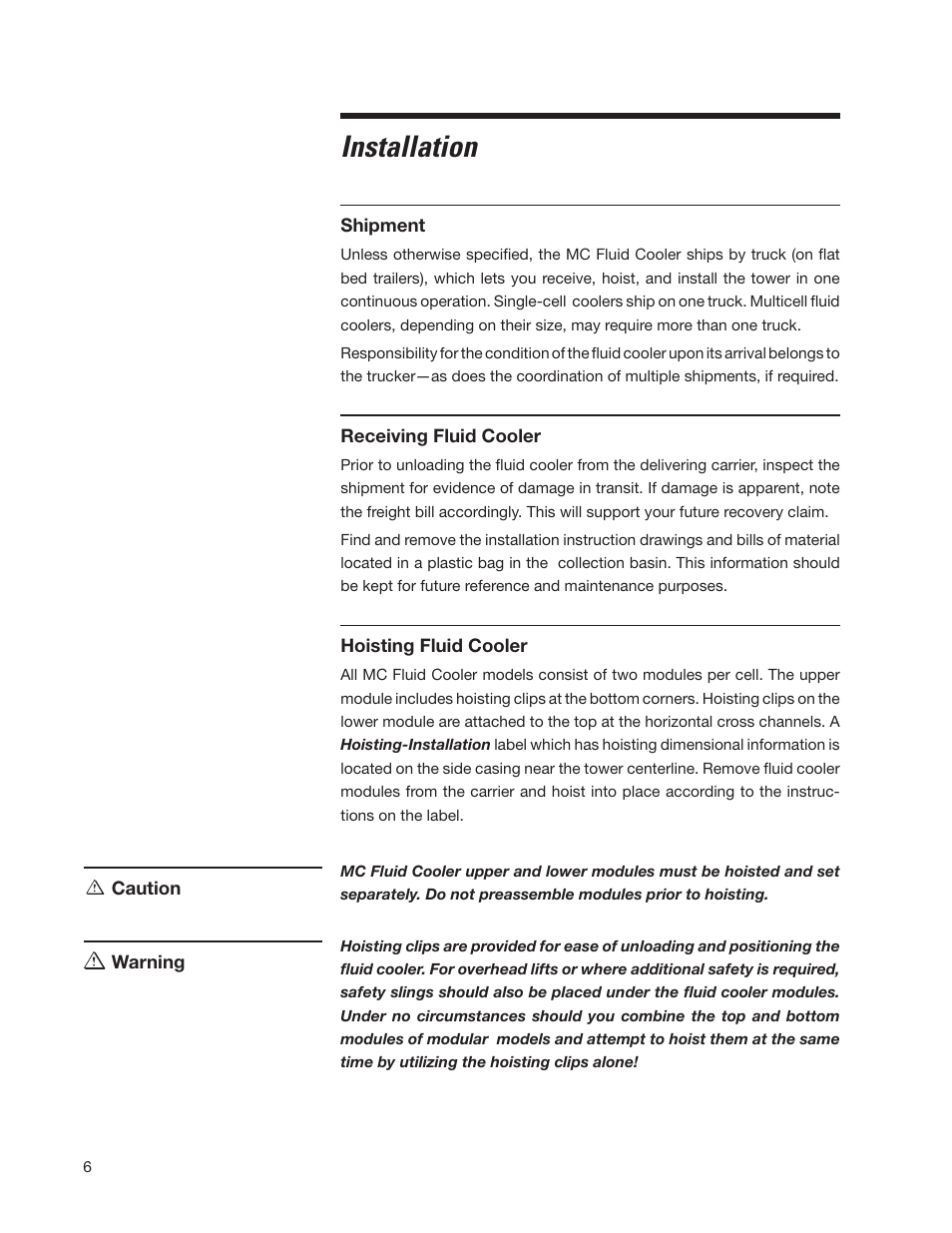 Installation | SPX Cooling Technologies Fluid Cooler Marley MC User Manual | Page 6 / 32