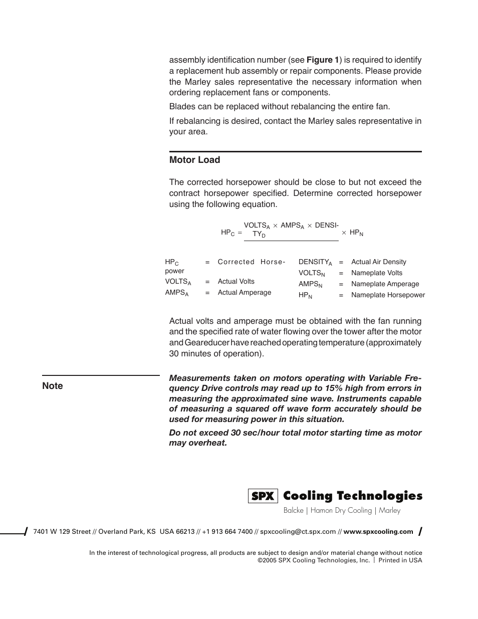 Cooling technologies, Motor load | SPX Cooling Technologies HP7000 User Manual | Page 8 / 8