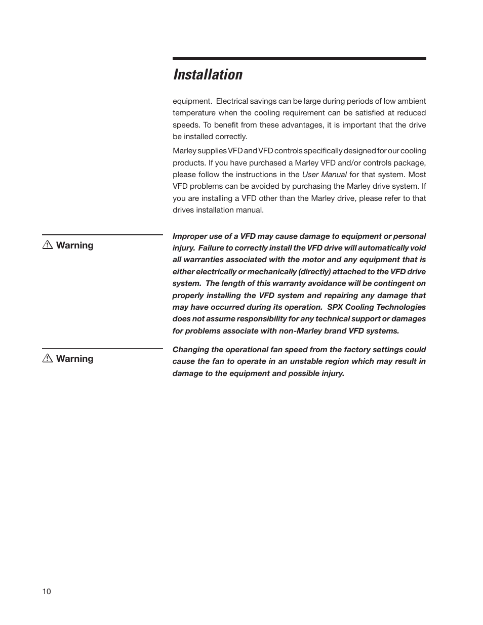 Installation | SPX Cooling Technologies Marley MH 05-116E User Manual | Page 10 / 36