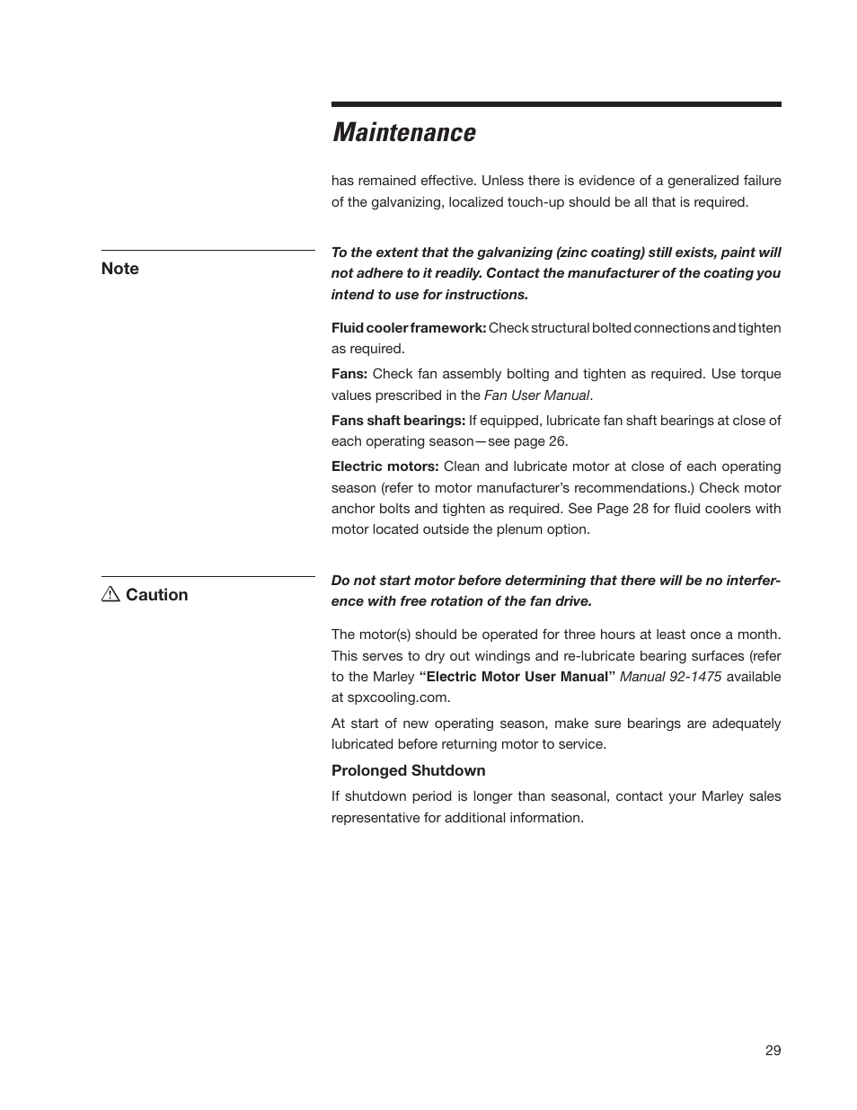 Maintenance | SPX Cooling Technologies Marley MH 05-116E User Manual | Page 29 / 36