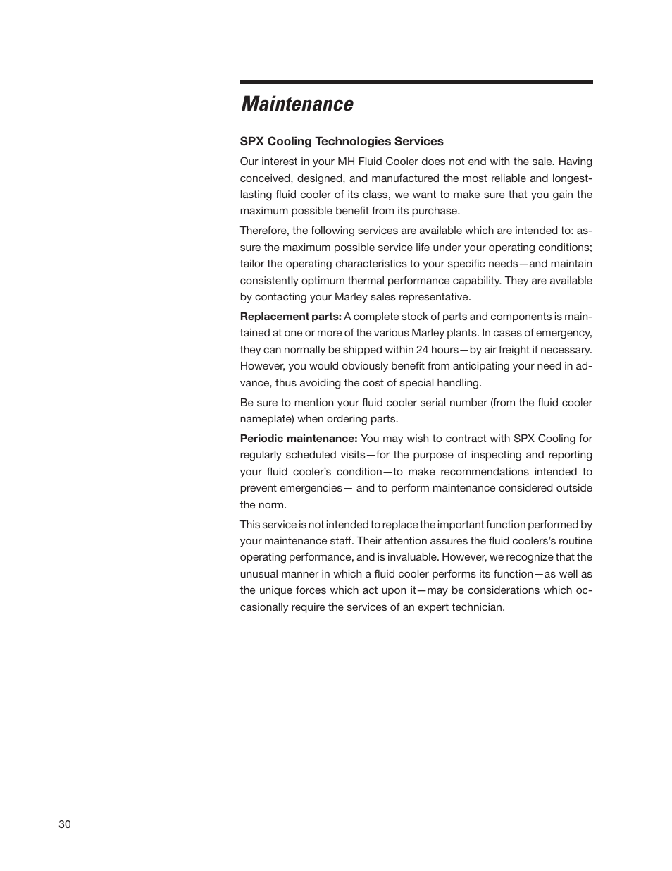 Maintenance | SPX Cooling Technologies Marley MH 05-116E User Manual | Page 30 / 36