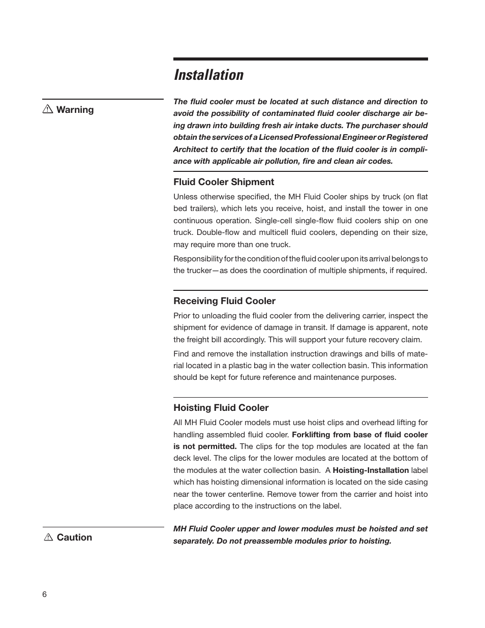 Installation | SPX Cooling Technologies Marley MH 05-116E User Manual | Page 6 / 36