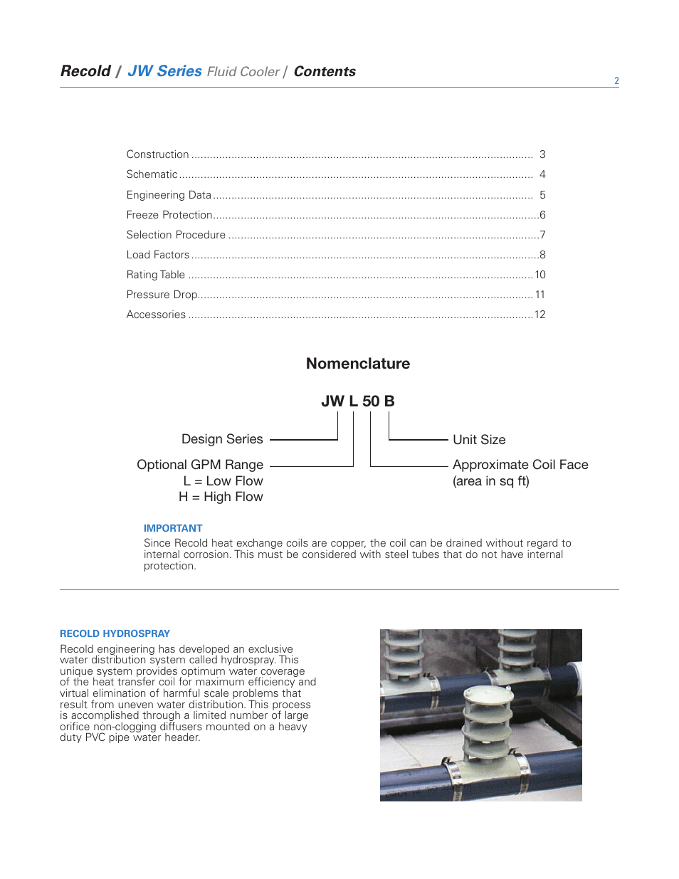 Recold, Jw series, Nomenclature jw l 50 b | SPX Cooling Technologies Recold JW Series User Manual | Page 2 / 12