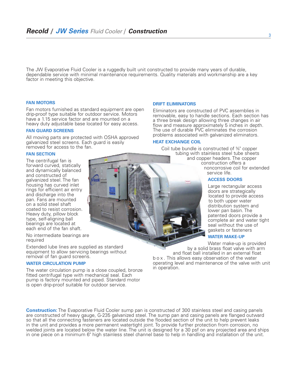 Recold, Jw series, Construction | SPX Cooling Technologies Recold JW Series User Manual | Page 3 / 12