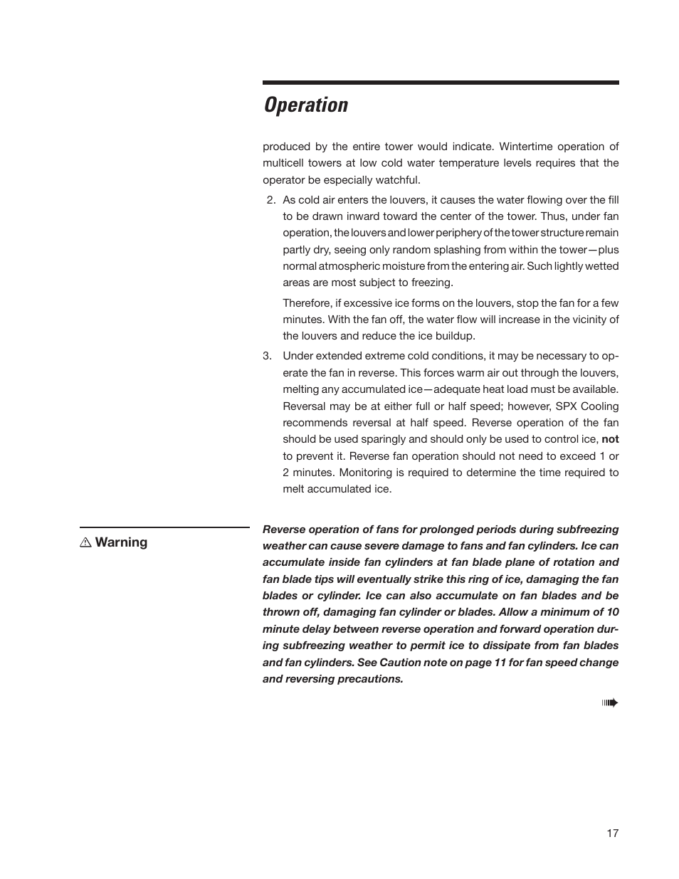 Operation | SPX Cooling Technologies MARLEY AV 98-1514E User Manual | Page 17 / 32