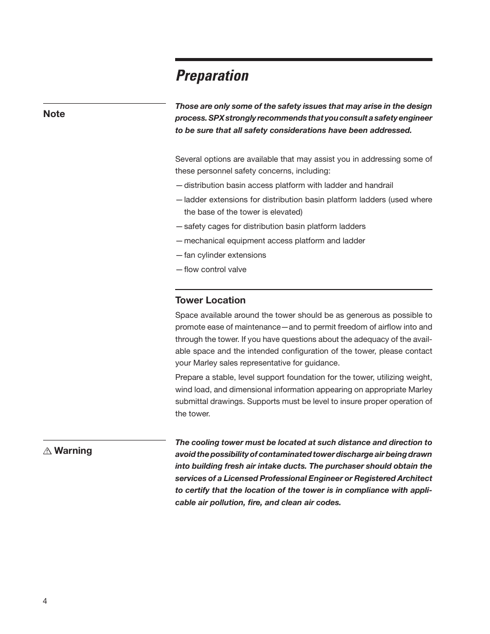 Preparation | SPX Cooling Technologies MARLEY AV 98-1514E User Manual | Page 4 / 32
