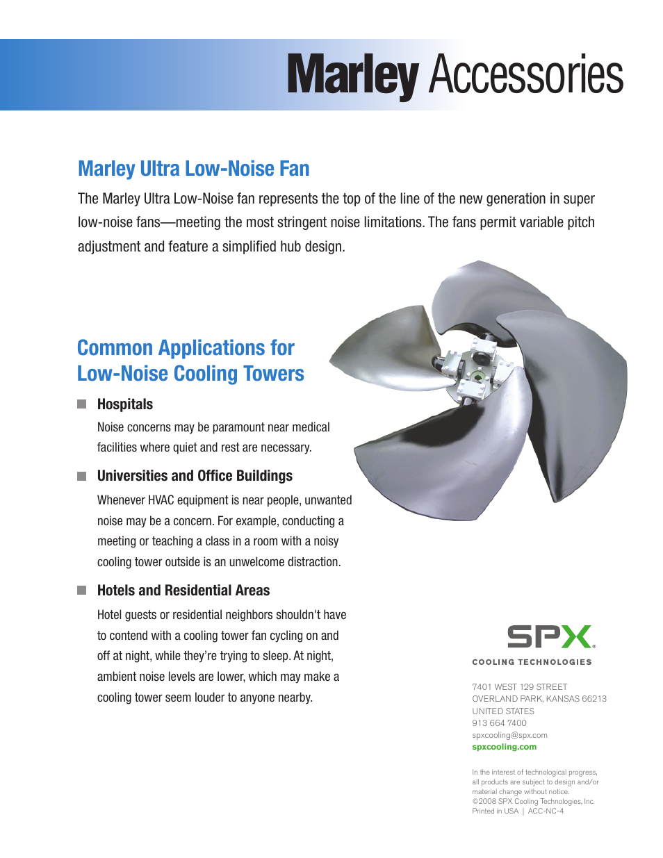 SPX Cooling Technologies Marley Ultra Low-Noise Fan ACC-NC-4 User Manual | 1 page