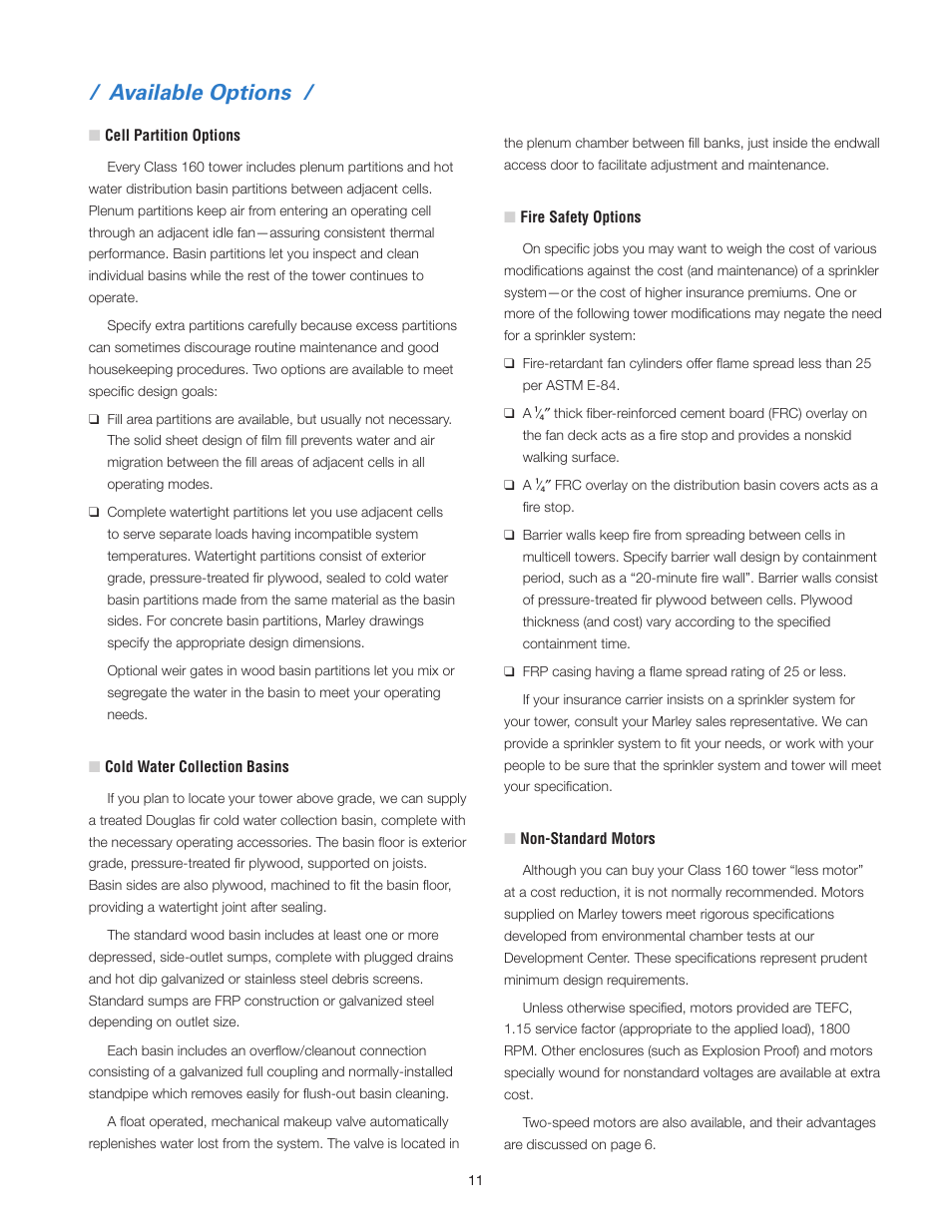 Available options | SPX Cooling Technologies Cooling Tower 160 User Manual | Page 11 / 12