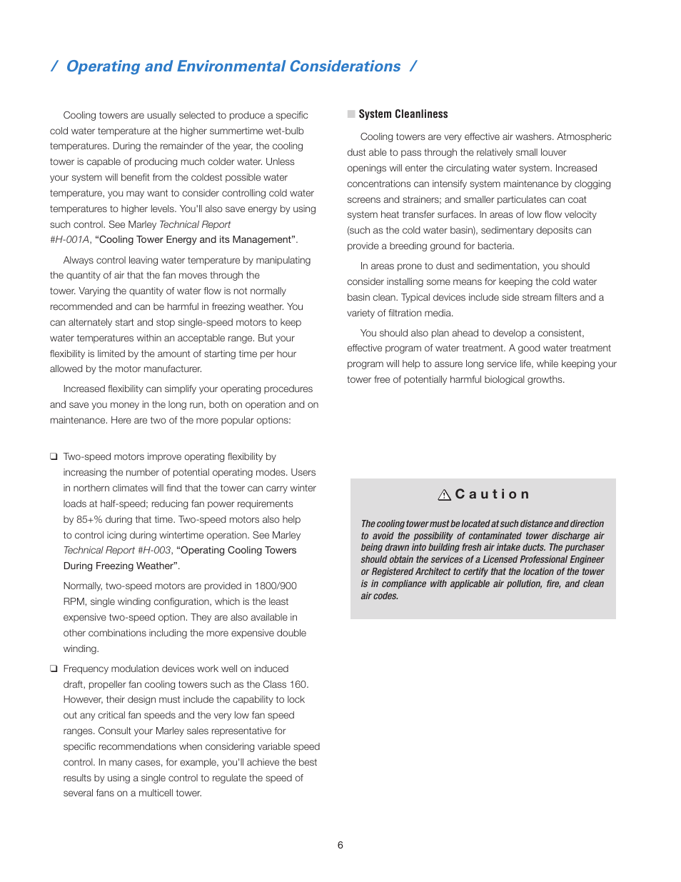 Operating and environmental considerations | SPX Cooling Technologies Cooling Tower 160 User Manual | Page 6 / 12
