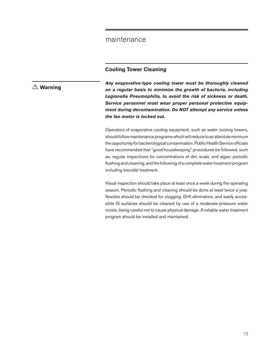 Maintenance | SPX Cooling Technologies MARLEY CLASS F400 User Manual | Page 13 / 20