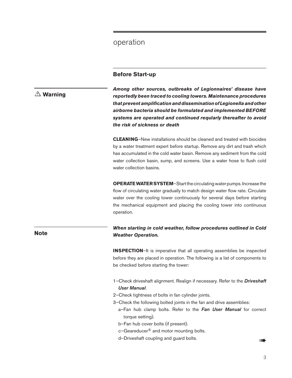 Operation | SPX Cooling Technologies MARLEY CLASS F400 User Manual | Page 3 / 20