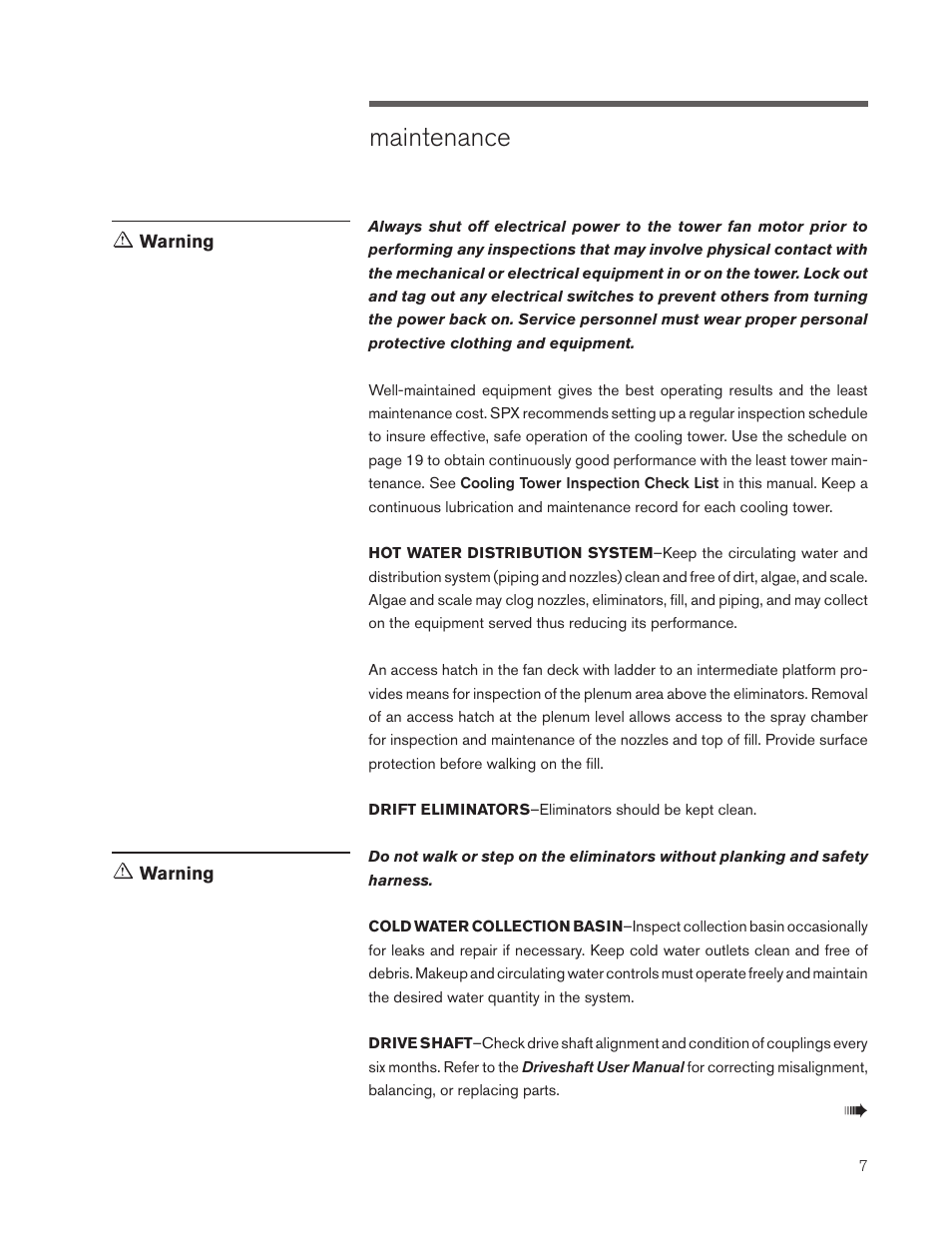 Maintenance | SPX Cooling Technologies MARLEY CLASS F400 User Manual | Page 7 / 20