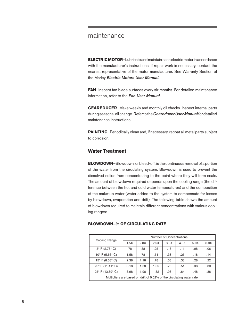 Maintenance, Water treatment | SPX Cooling Technologies MARLEY CLASS F400 User Manual | Page 8 / 20