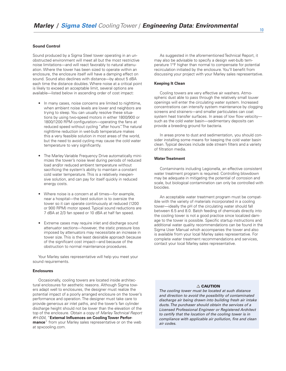 Marley, Sigma steel cooling tower, Engineering data: environmental | SPX Cooling Technologies Marley Sigma Steel User Manual | Page 10 / 28