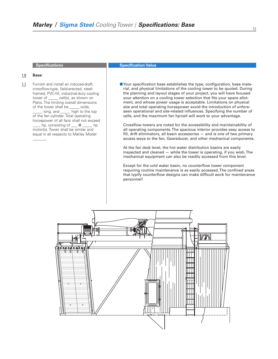 Marley, Sigma steel cooling tower, Specifications: base | SPX Cooling Technologies Marley Sigma Steel User Manual | Page 12 / 28