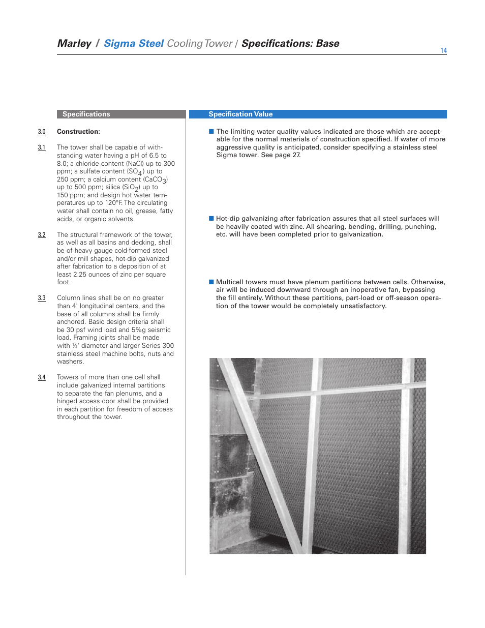 Marley, Sigma steel cooling tower, Specifications: base | SPX Cooling Technologies Marley Sigma Steel User Manual | Page 14 / 28