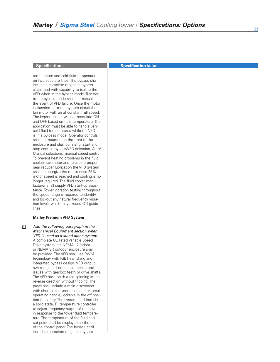Marley, Sigma steel cooling tower, Specifications: options | SPX Cooling Technologies Marley Sigma Steel User Manual | Page 22 / 28