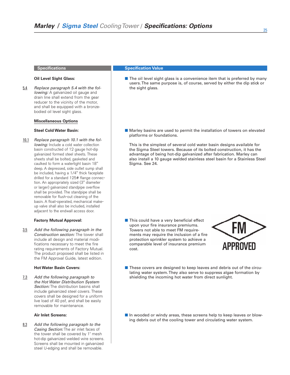 Marley, Sigma steel cooling tower, Specifications: options | SPX Cooling Technologies Marley Sigma Steel User Manual | Page 25 / 28