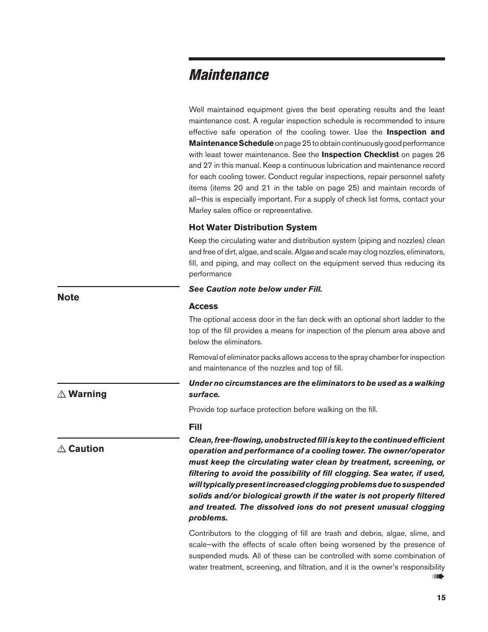 Maintenance | SPX Cooling Technologies MARLEY CLASS 800 User Manual | Page 15 / 28