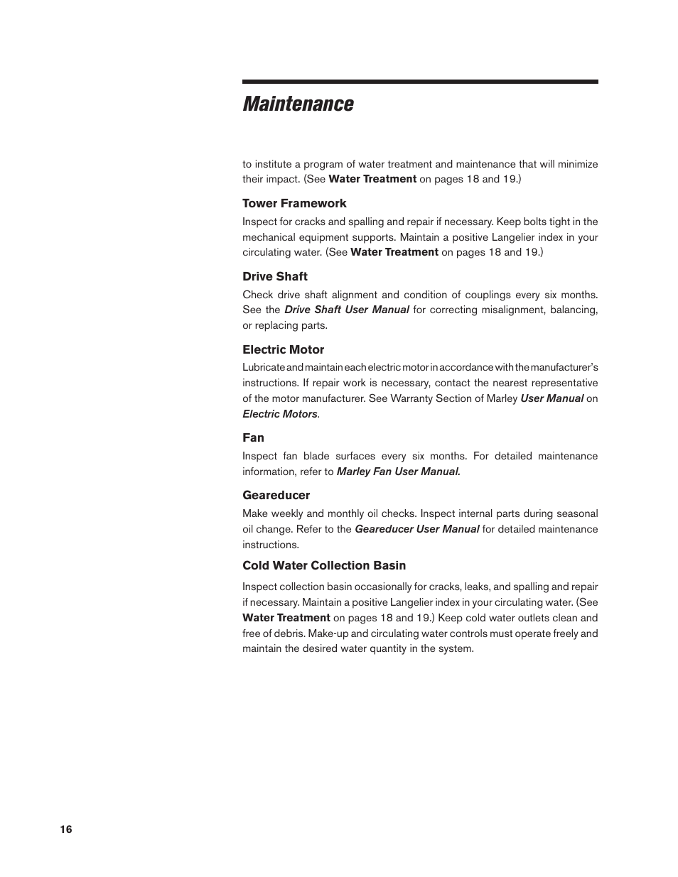 Maintenance | SPX Cooling Technologies MARLEY CLASS 800 User Manual | Page 16 / 28
