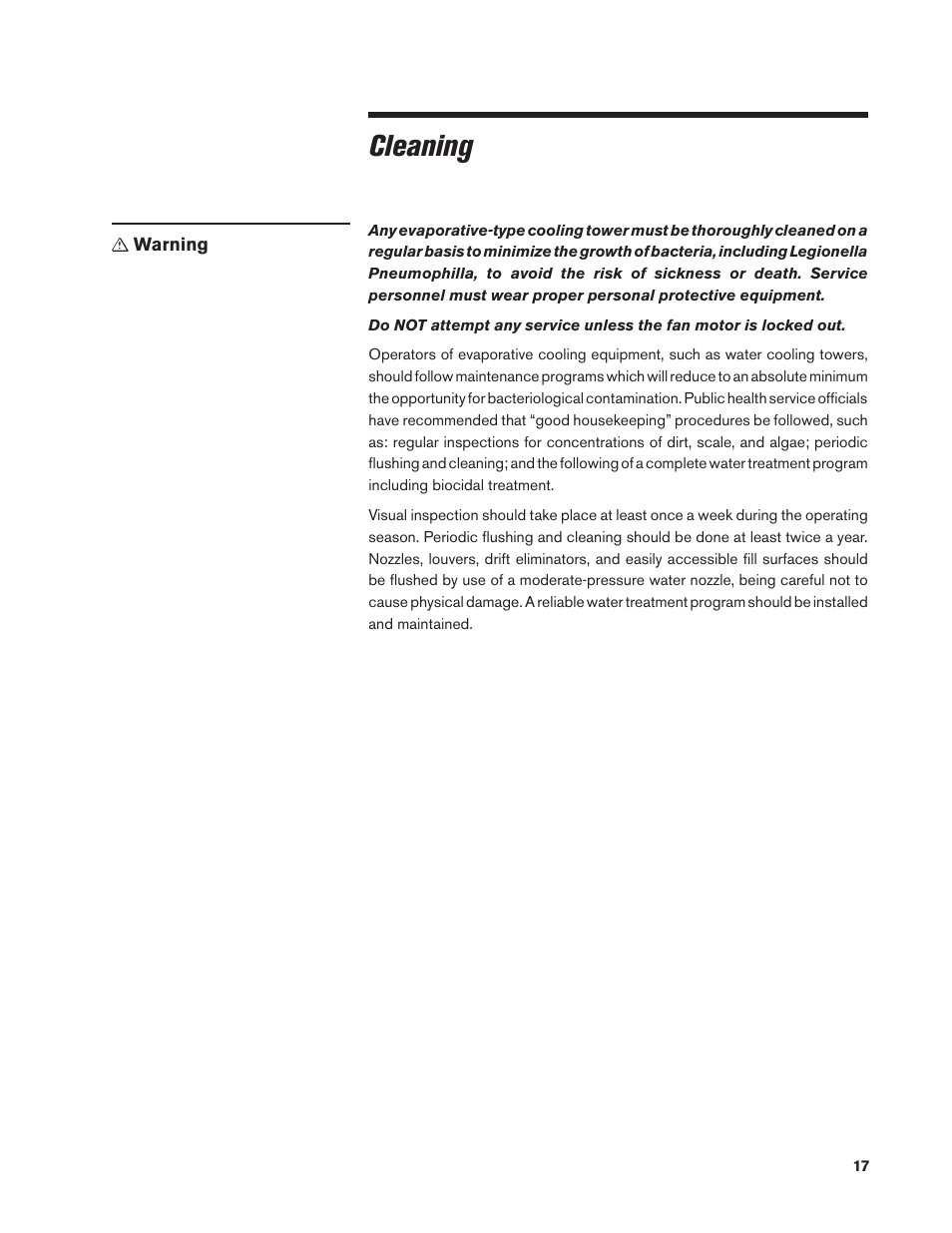 Cleaning | SPX Cooling Technologies MARLEY CLASS 800 User Manual | Page 17 / 28