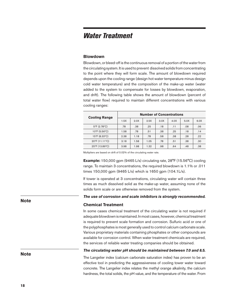 Water treatment, Blowdown, Chemical treatment | SPX Cooling Technologies MARLEY CLASS 800 User Manual | Page 18 / 28