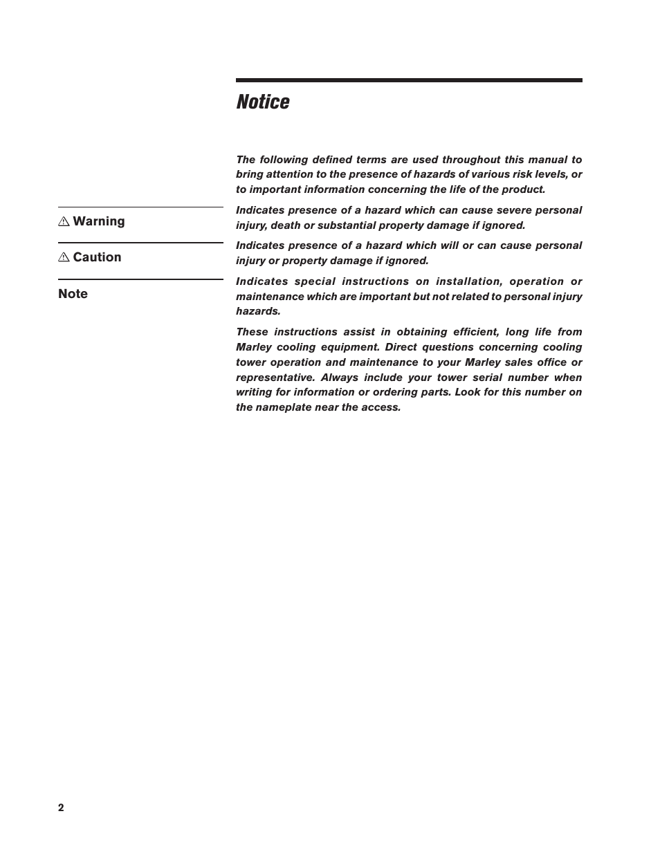 Notice | SPX Cooling Technologies MARLEY CLASS 800 User Manual | Page 2 / 28