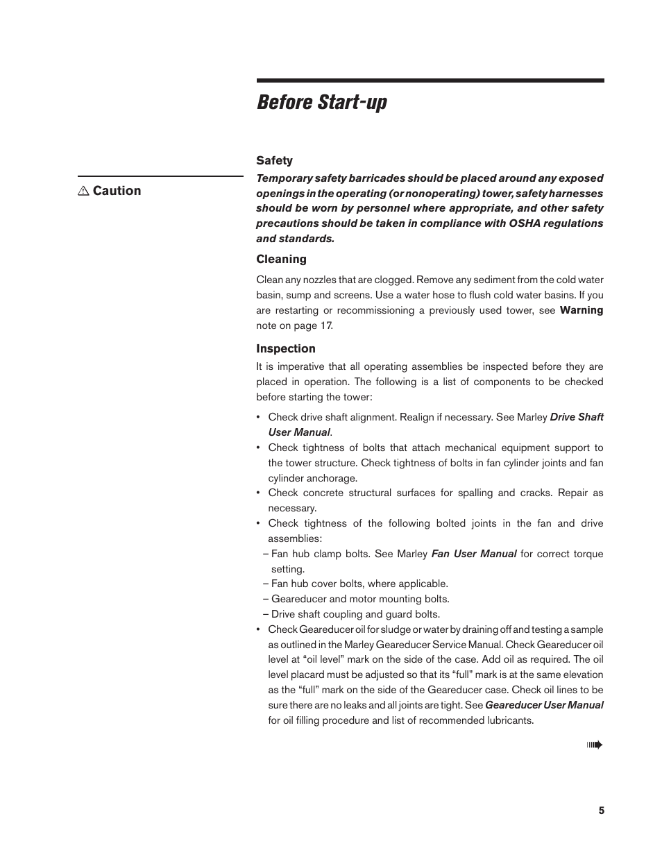 Before start-up | SPX Cooling Technologies MARLEY CLASS 800 User Manual | Page 5 / 28