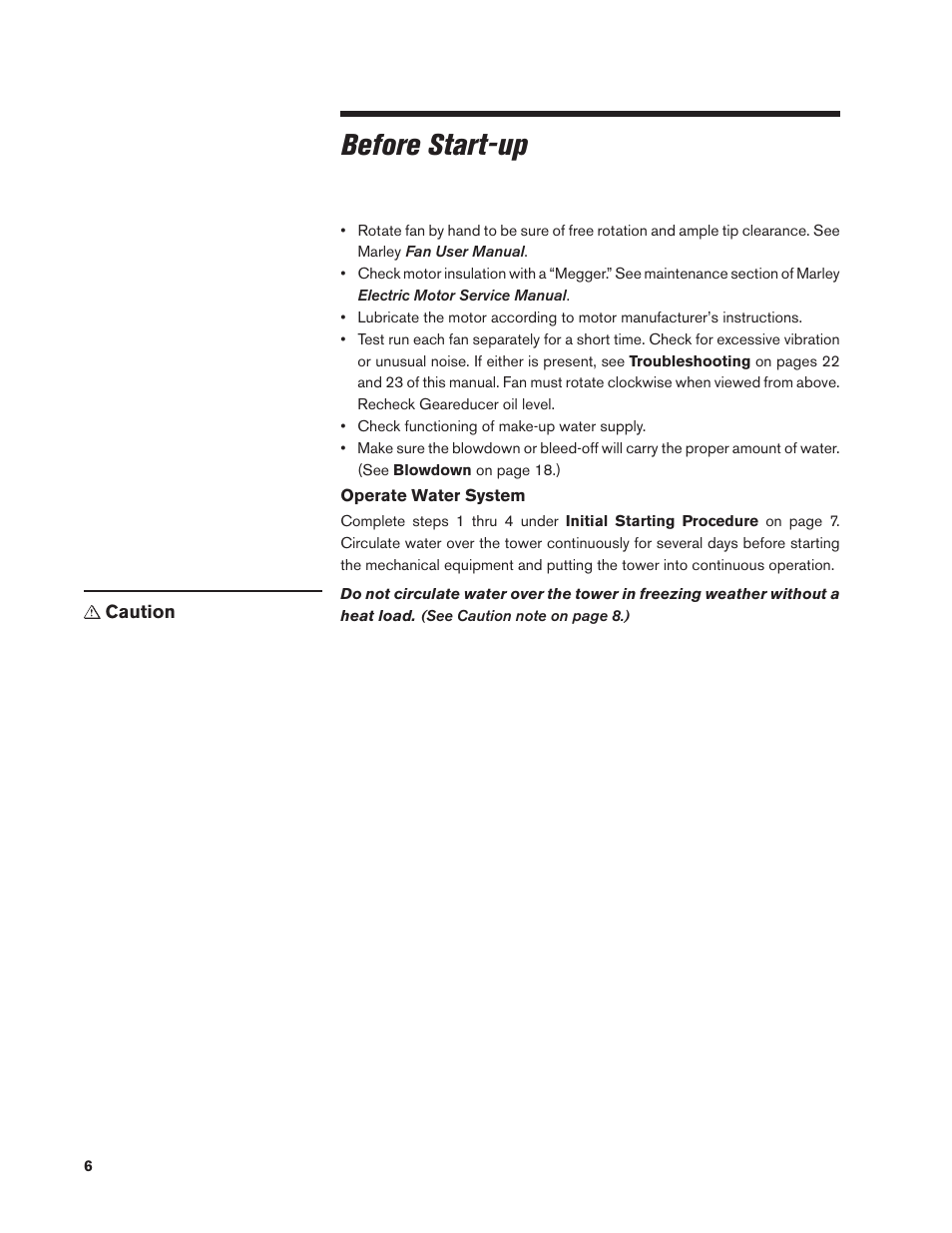 Before start-up | SPX Cooling Technologies MARLEY CLASS 800 User Manual | Page 6 / 28