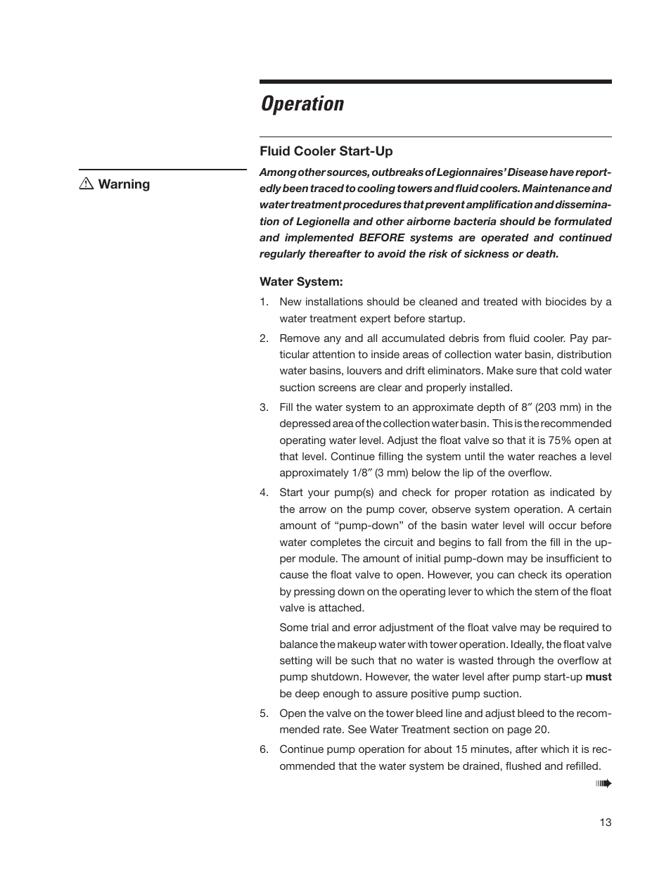 Operation | SPX Cooling Technologies Marley MH Fluid Cooler User Manual | Page 13 / 36