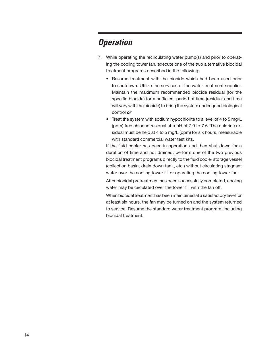 Operation | SPX Cooling Technologies Marley MH Fluid Cooler User Manual | Page 14 / 36