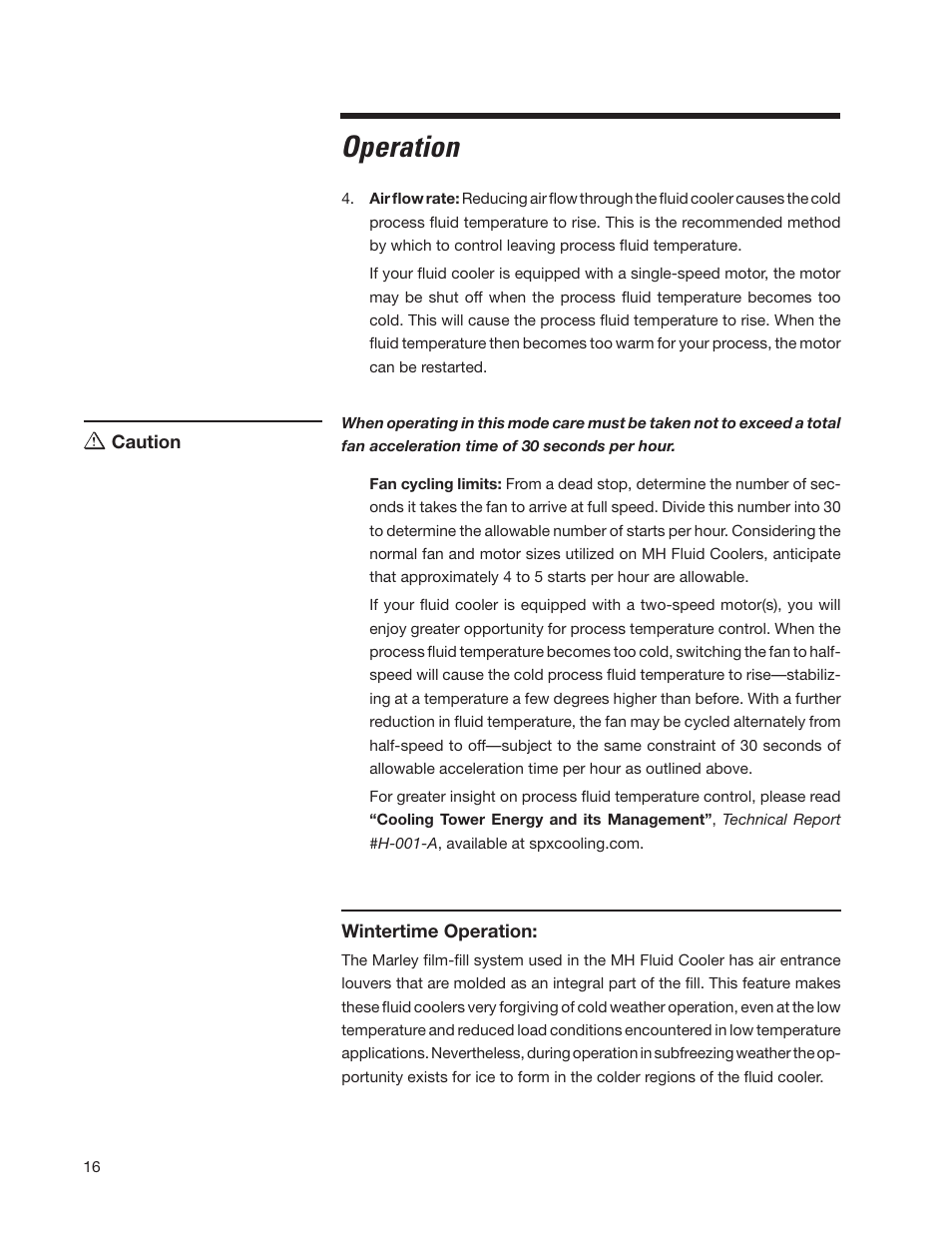 Operation | SPX Cooling Technologies Marley MH Fluid Cooler User Manual | Page 16 / 36