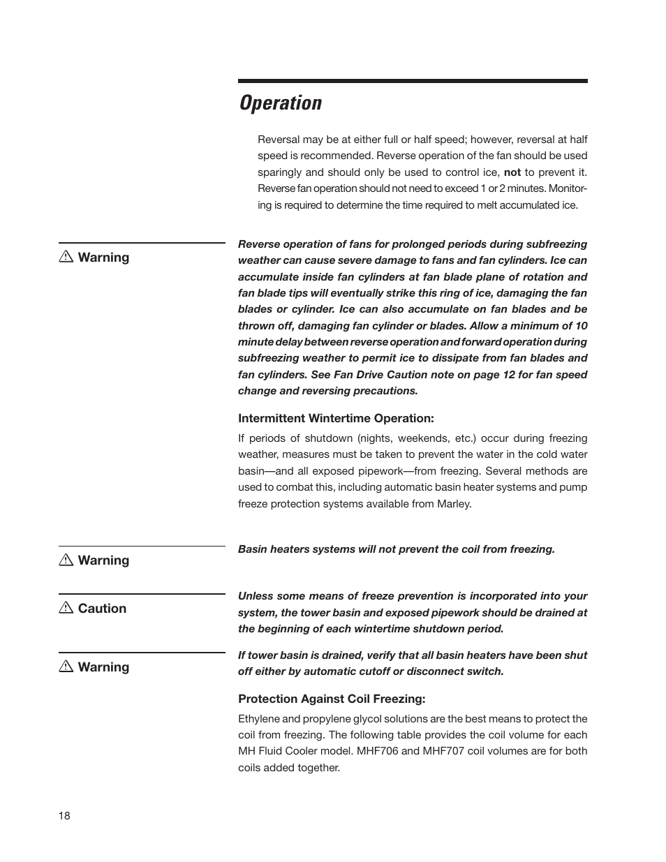 Operation | SPX Cooling Technologies Marley MH Fluid Cooler User Manual | Page 18 / 36