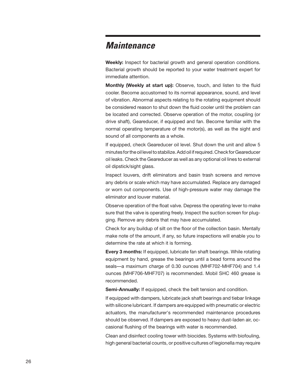 Maintenance | SPX Cooling Technologies Marley MH Fluid Cooler User Manual | Page 26 / 36