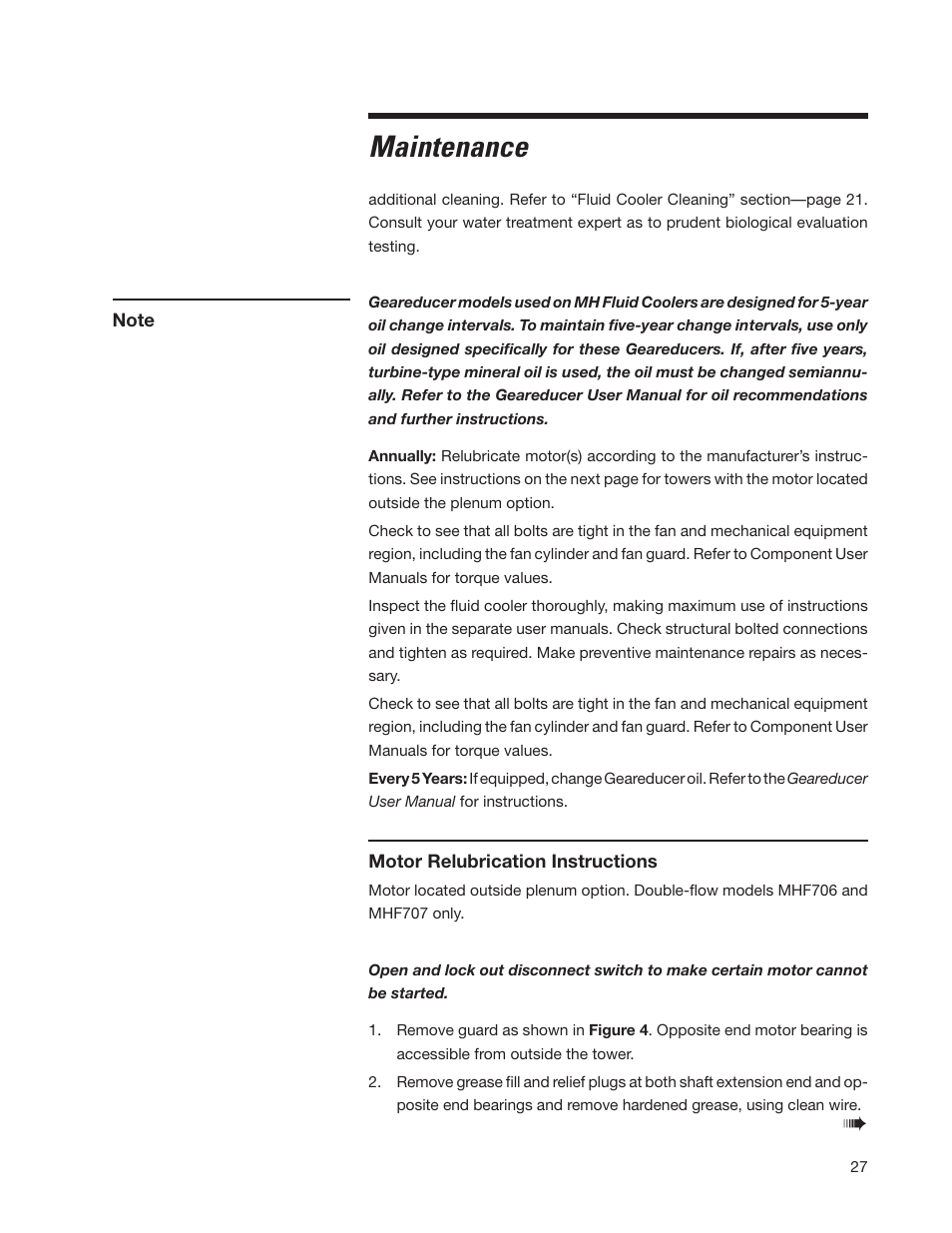 Maintenance | SPX Cooling Technologies Marley MH Fluid Cooler User Manual | Page 27 / 36