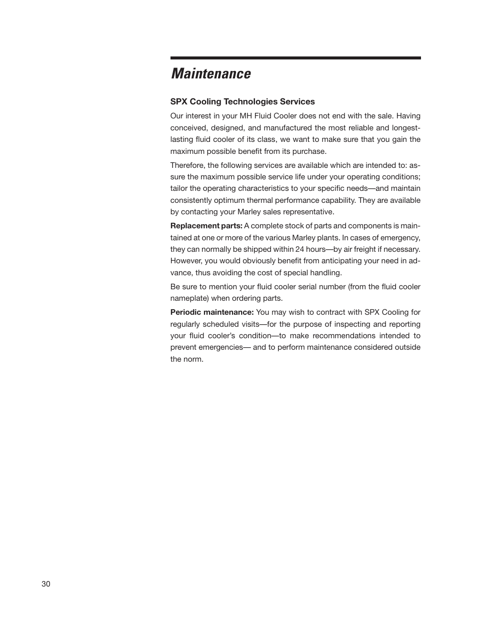 Maintenance | SPX Cooling Technologies Marley MH Fluid Cooler User Manual | Page 30 / 36