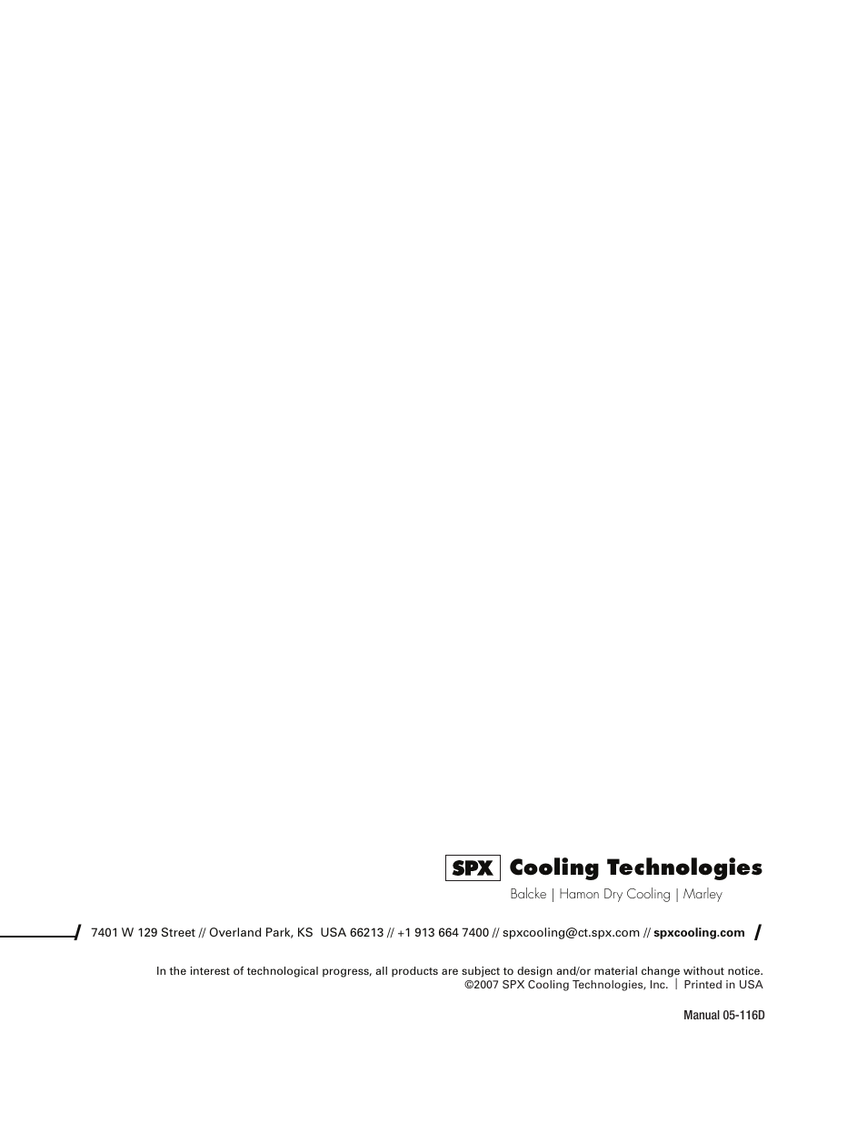 Cooling technologies | SPX Cooling Technologies Marley MH Fluid Cooler User Manual | Page 36 / 36