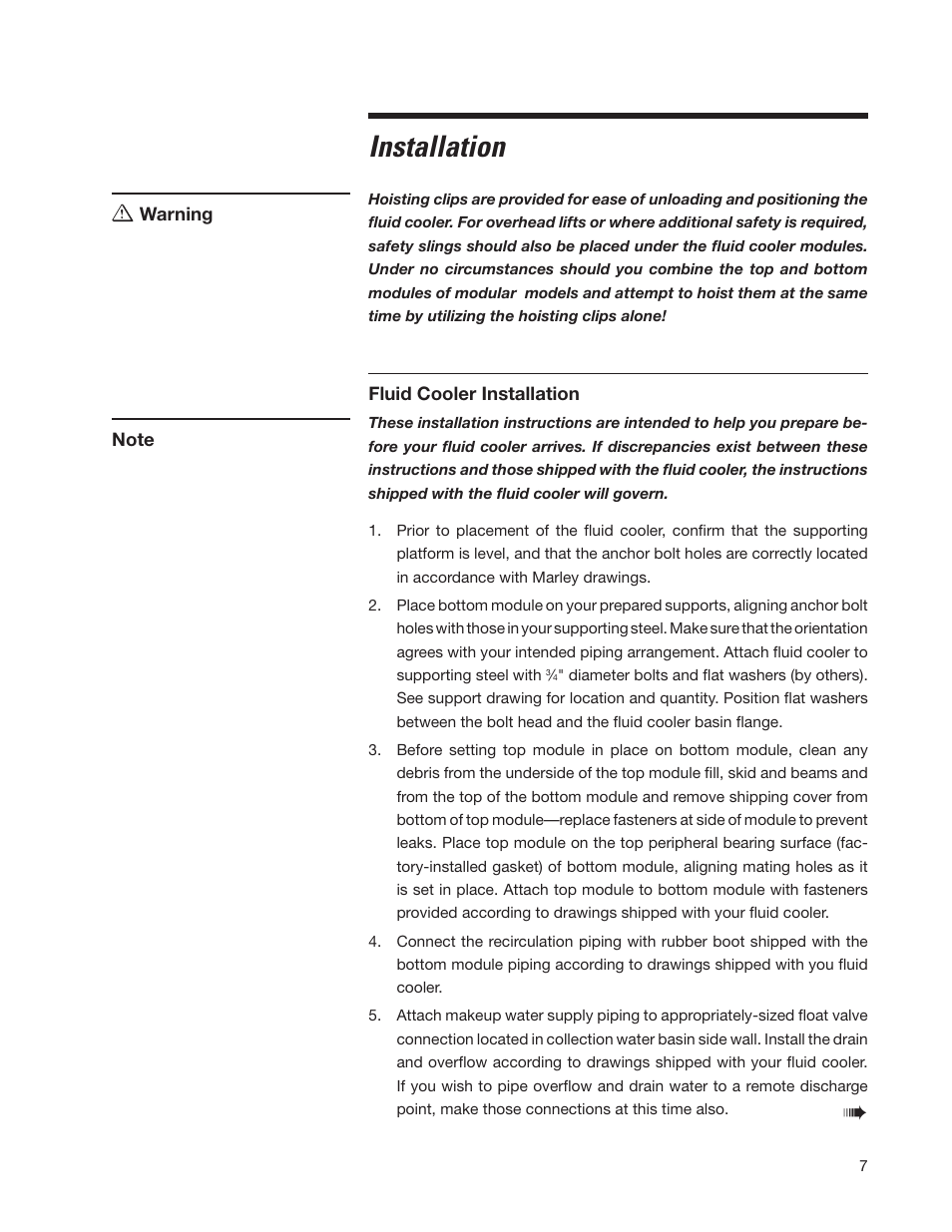 Installation | SPX Cooling Technologies Marley MH Fluid Cooler User Manual | Page 7 / 36