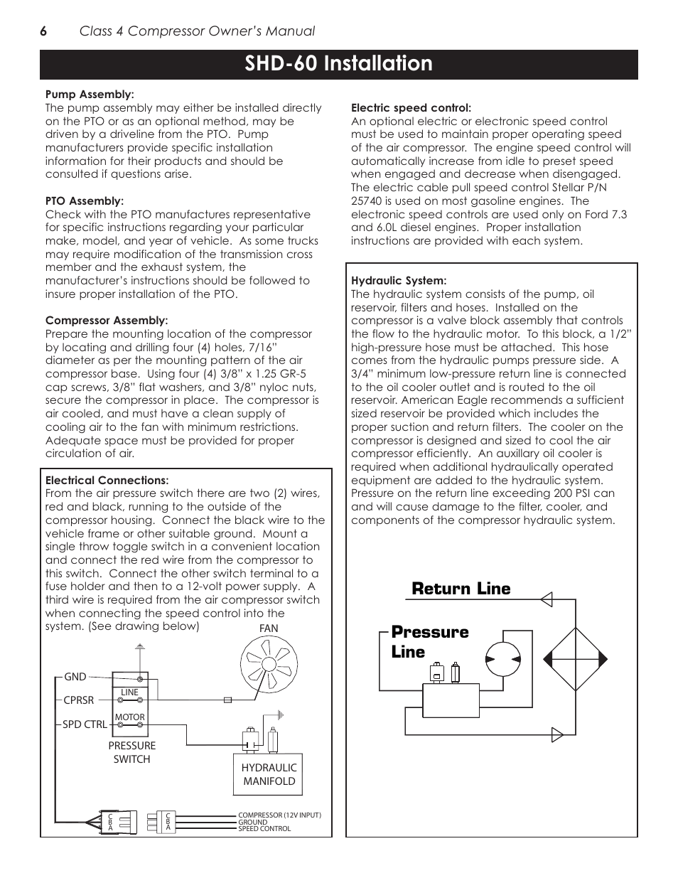 Shd-60 installation, Return line pressure line | Stellar Industries V480 User Manual | Page 10 / 30