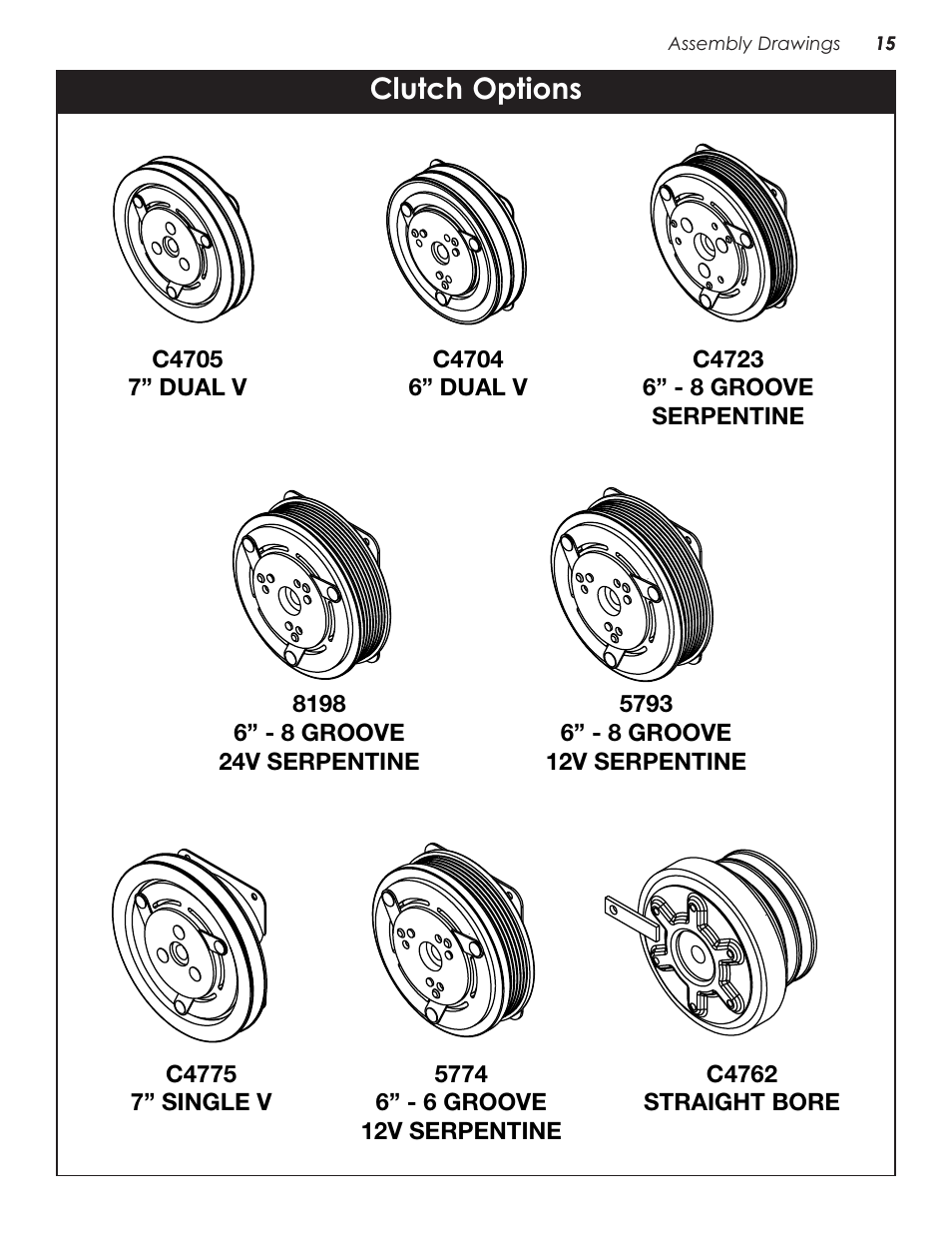 Suh-60 compressor assembly, Clutch options | Stellar Industries V480 User Manual | Page 19 / 30