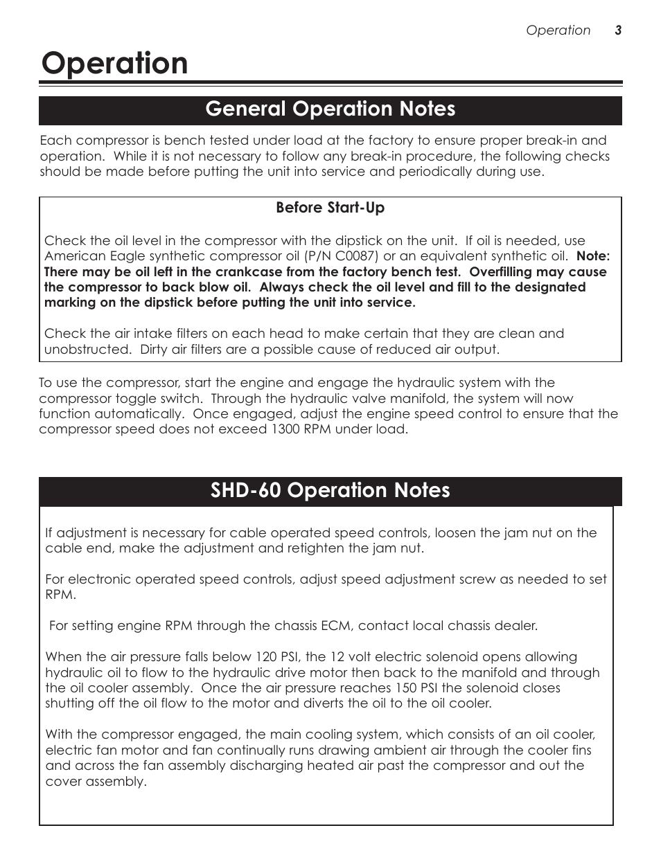 Operation, General operation notes, Shd-60 operation notes | Stellar Industries V480 User Manual | Page 7 / 30