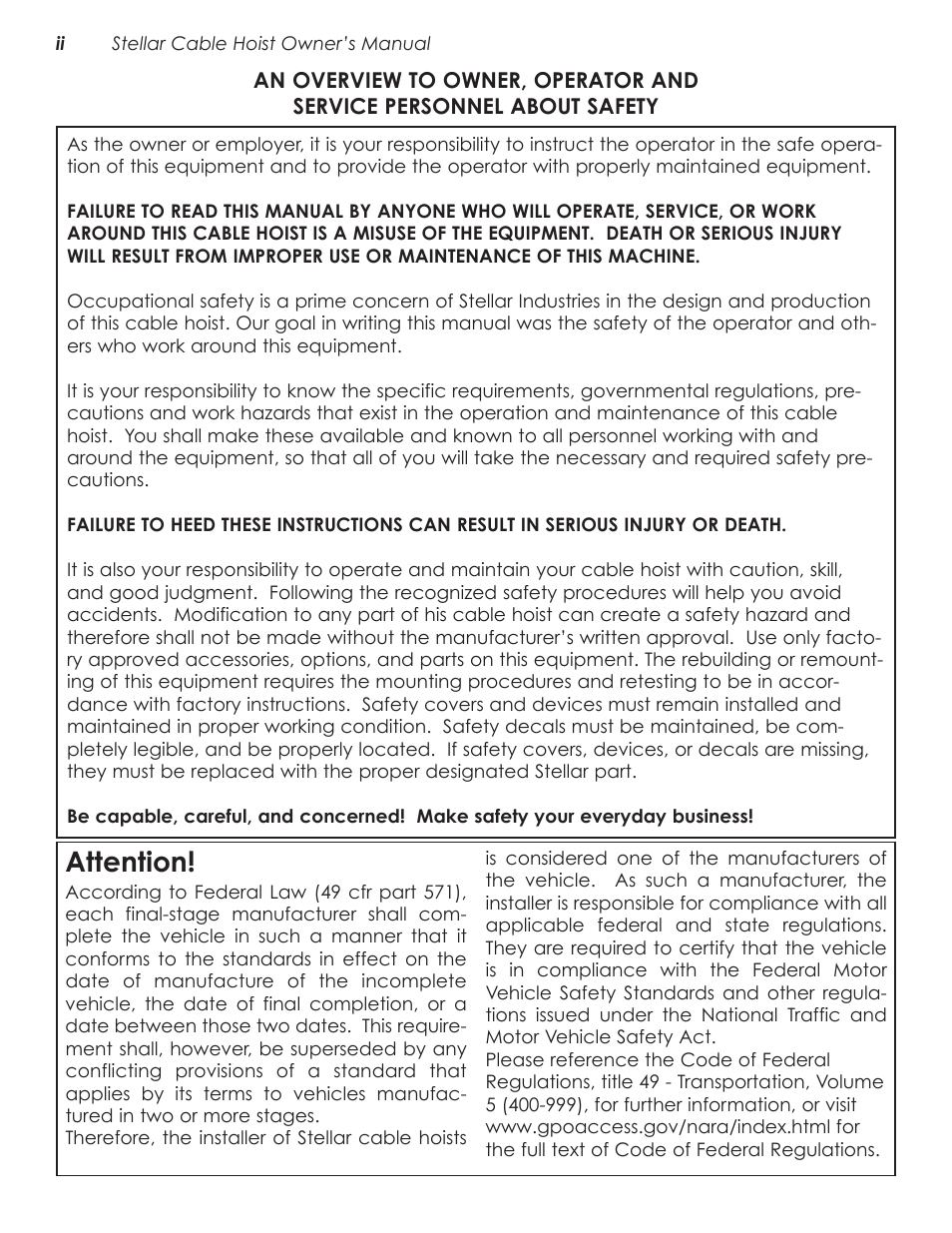 Attention | Stellar Industries SI-60 User Manual | Page 4 / 94
