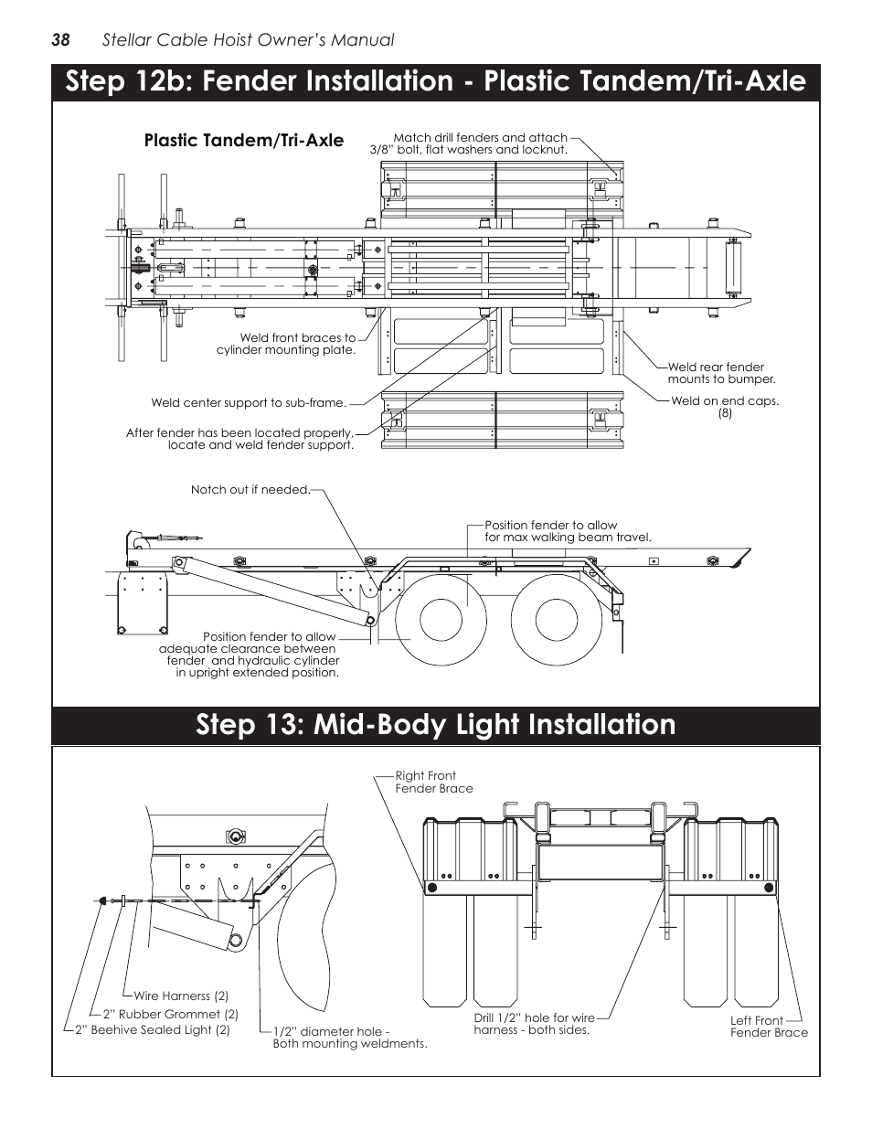 Step 13: mid-body light installation, Plastic tandem/tri-axle, 38 stellar cable hoist owner’s manual | Stellar Industries SI-60 User Manual | Page 44 / 94