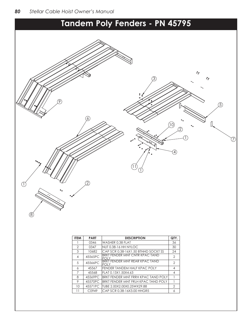 Tandem poly fenders - pn 45795, 80 stellar cable hoist owner’s manual | Stellar Industries SI-60 User Manual | Page 86 / 94