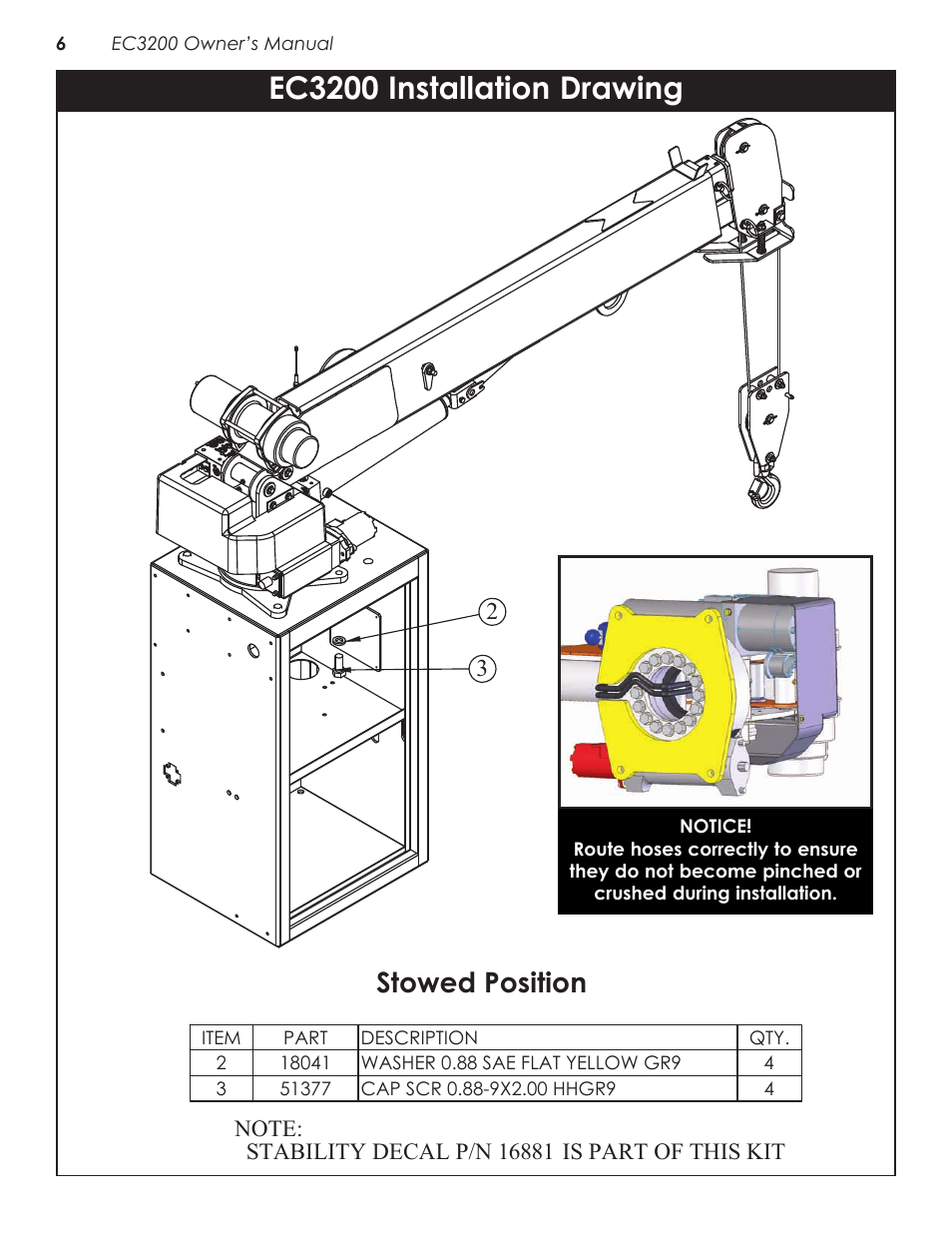 Ec3200 installation drawing, Stowed position | Stellar Industries CRANE EC3200 User Manual | Page 10 / 28