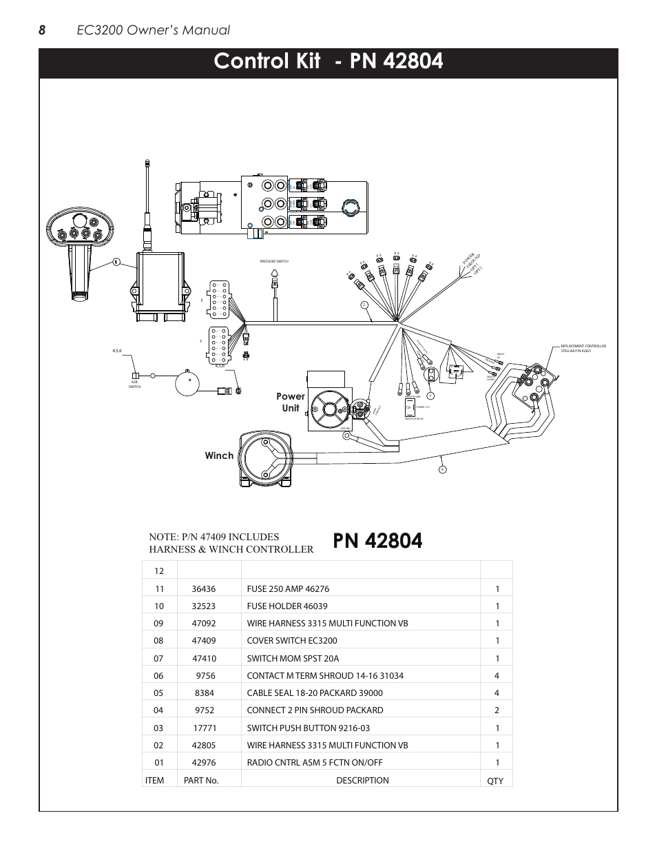 Control kit - pn 42804, Winch power unit | Stellar Industries CRANE EC3200 User Manual | Page 12 / 28