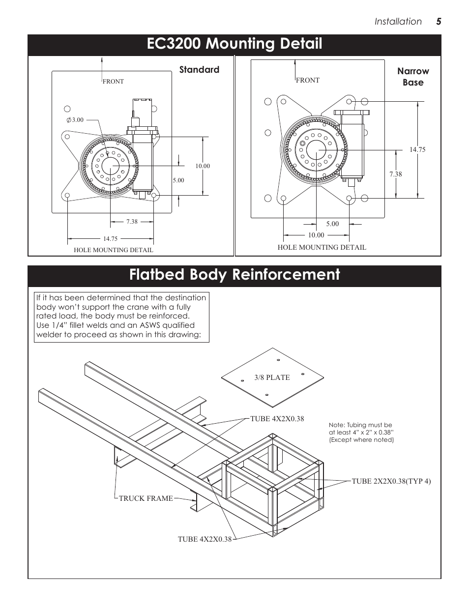 Flatbed body reinforcement, Ec3200 mounting detail | Stellar Industries CRANE EC3200 User Manual | Page 9 / 28