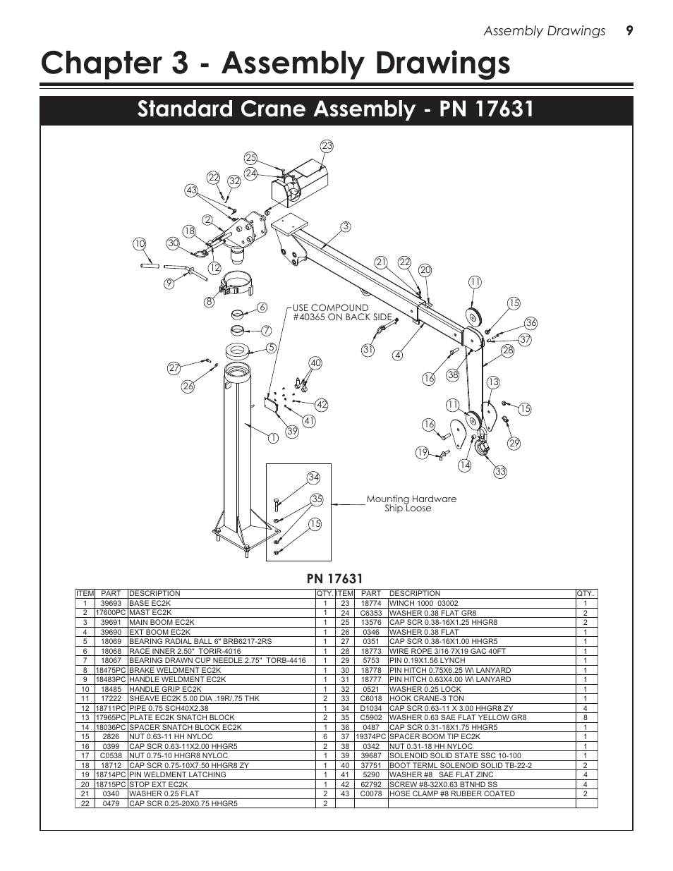 Assembly - pn 17631, Chapter 3 - assembly drawings, 9assembly drawings 9 | Stellar Industries TELESCOPIC CRANE EC2000 User Manual | Page 13 / 22