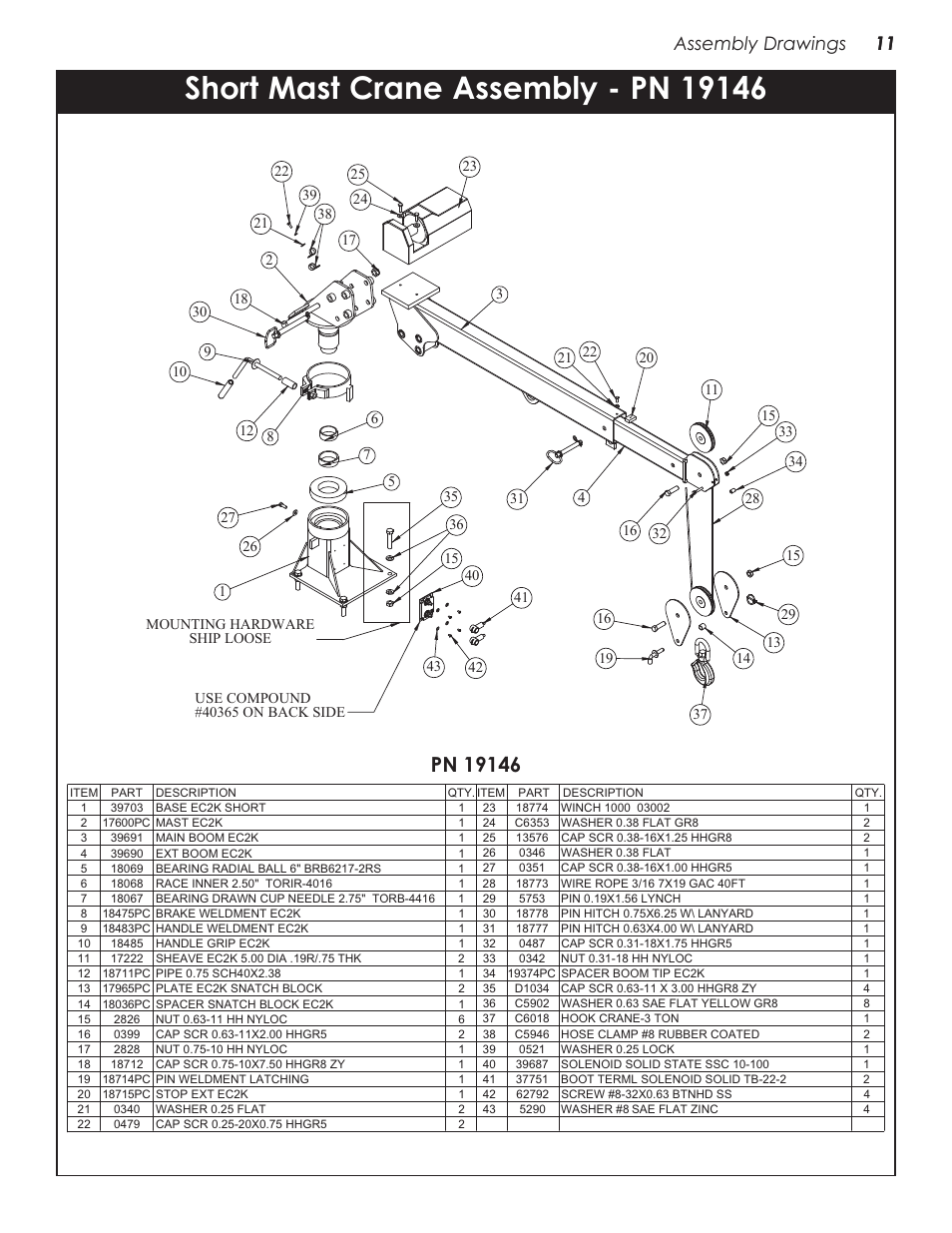 Assembly - pn 19146, 11 assembly drawings 11 | Stellar Industries TELESCOPIC CRANE EC2000 User Manual | Page 15 / 22