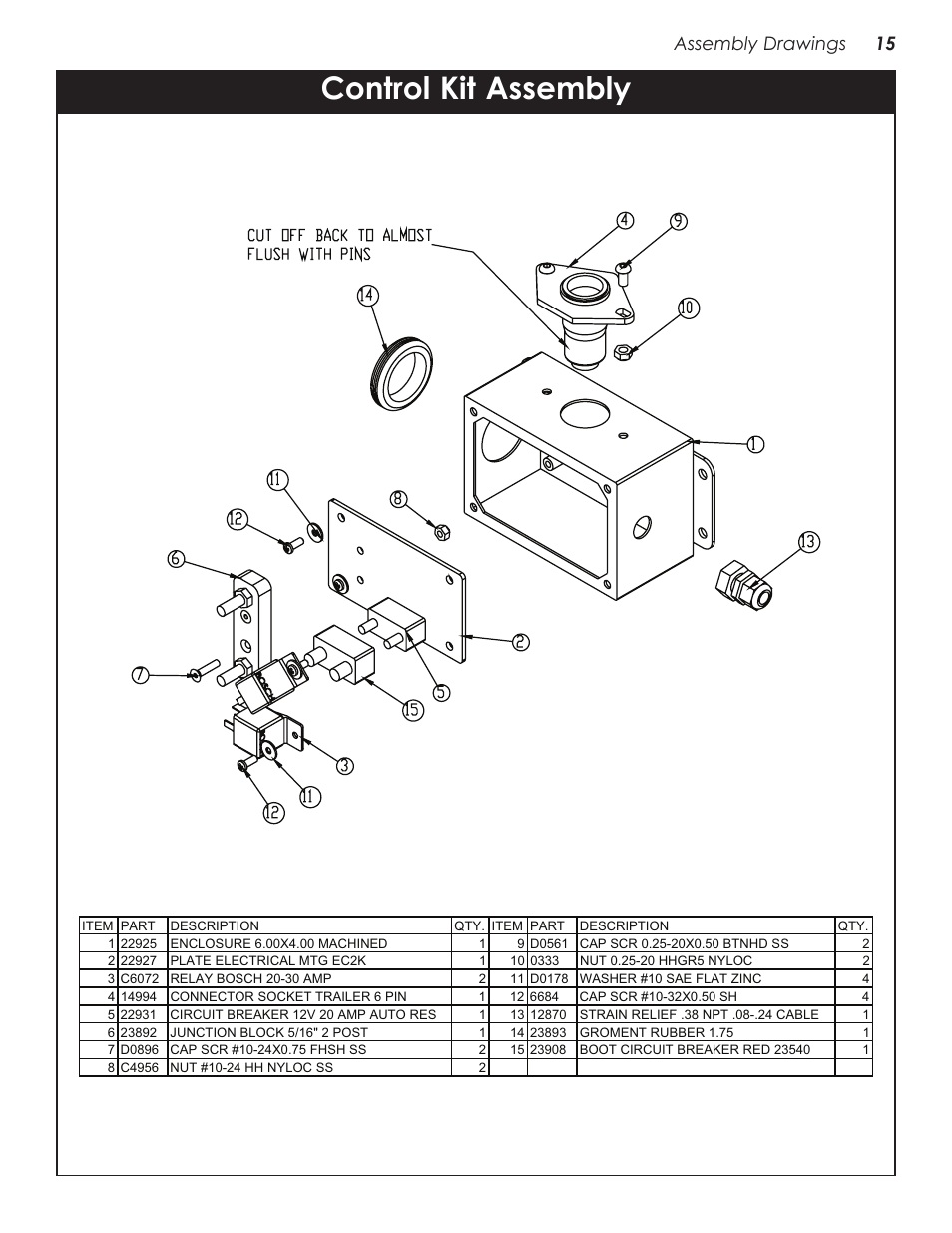 Chapter 4 - replacement parts, Control kit assembly, Assembly drawings 15 | Stellar Industries TELESCOPIC CRANE EC2000 User Manual | Page 19 / 22